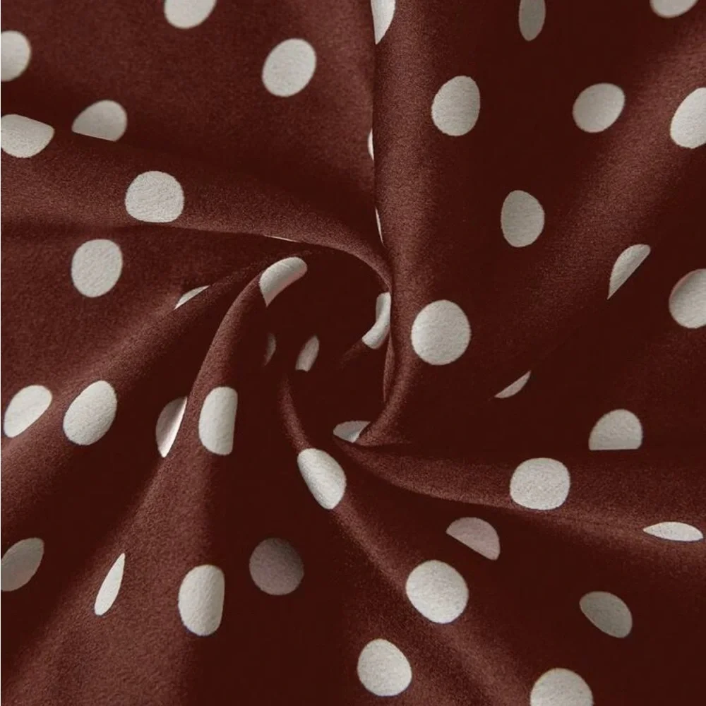 Fall Old Money Style Women's Chocolate Brown / White Polka Dot Satin Long Skirt - Picture 3 of 11